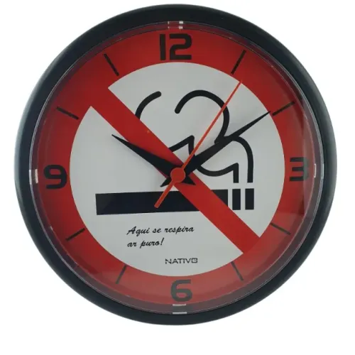 Relógio de Parede Nativo Não Fumar Mod 51393-2 Tam 23 cm Diâmetro