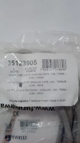 Patch cord gigalan cat6 Furukawa 3 metros cinza 