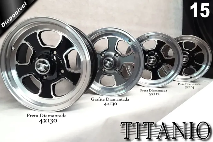 Roda Volkswagen Fusca Titanio preta 4x130 e 5x205 novas 