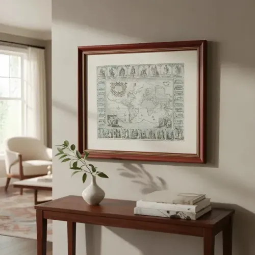 Quadro decorativo mapa mundi história geografia antigo