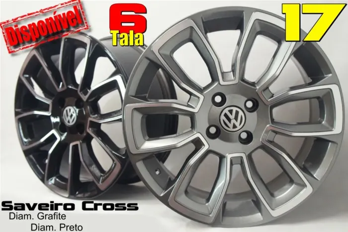 Rodas aro 17 para Vw Saveiro Cross Preta com diamantado tala 6 4x100