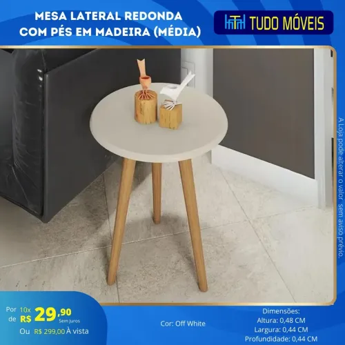 MESA LATERAL REDONDA 100% - PÉS EM MADEIRA