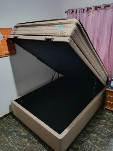 Cama box baú Probel Berlin blindado em madeira + colchão molas ensacadas individualmente