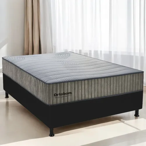 ColchÃo Casal Exclusive Foam D33 + Base Box Simples Corino Preto - Ortobom tt432