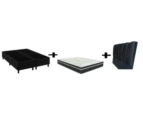 Kit Base Box King + Colchão Molas Ensacadas 28cm + Cabeceira