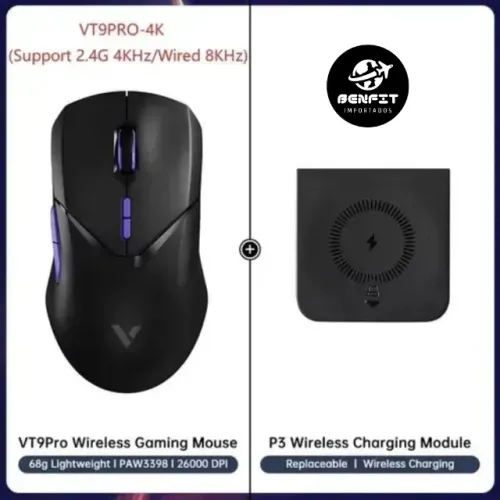Mouse Rapoo Vt9 Pro Sem Fio 4k/8k Sensor Paw 3398 + Carregamento Wireless Cor Black Golden