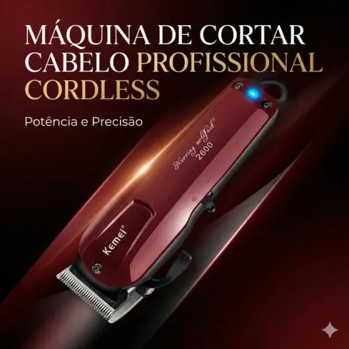 Máquina de Cortar Cabelo Profissional Cordless KM-2600 Kemei