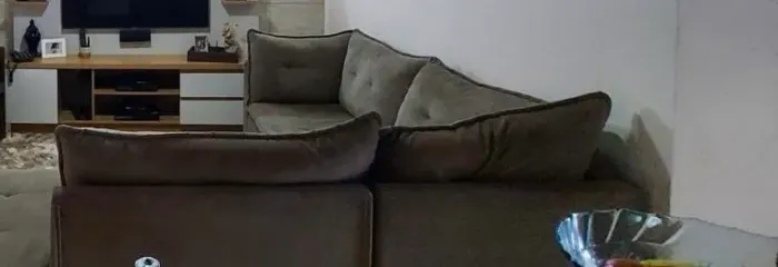 Sofá de canto com chaise marrom 5 lugares