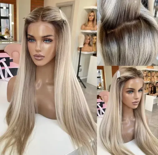 LACE FRONT CABELO FIBRA PREMIUM LINDO LOIRO COM RAIZ MAIS ESCURA 