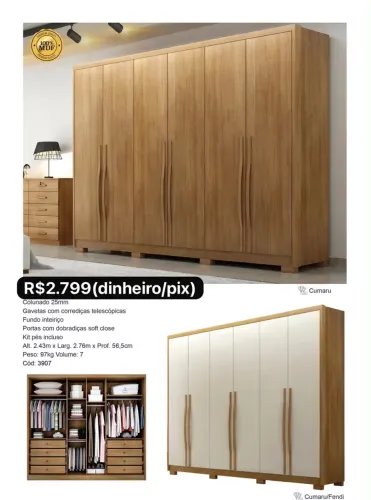 Guarda Roupa Casal 2,76m MDF - Promoção 