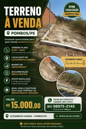 TERRENO À VENDA EM POMBOS/PE!