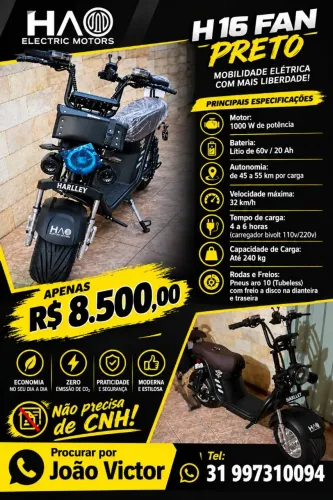 Moto Elétrica H 16 FAN Preto 