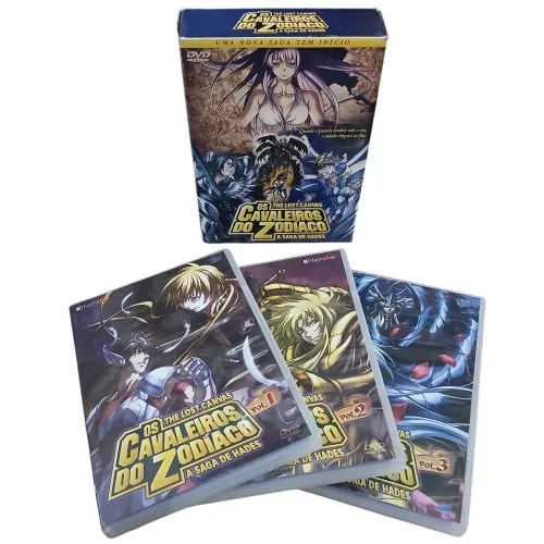 Box 3 DVDs Cavaleiros do Zodíaco Lost canvas a saga de hades volumes 1 - usado
