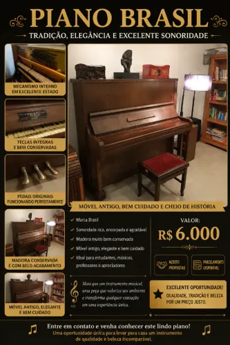 ***PIANO BRASIL - EXCELENTE SONORIDADE E ELEGÂNCIA CLÁSSICA ?