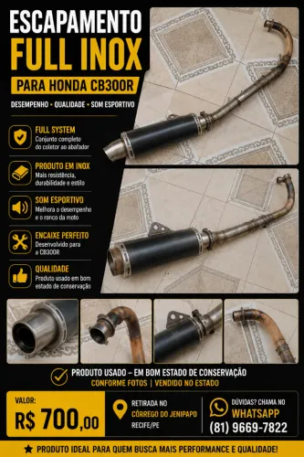 Escapamento Full Inox Honda CB300R Completo