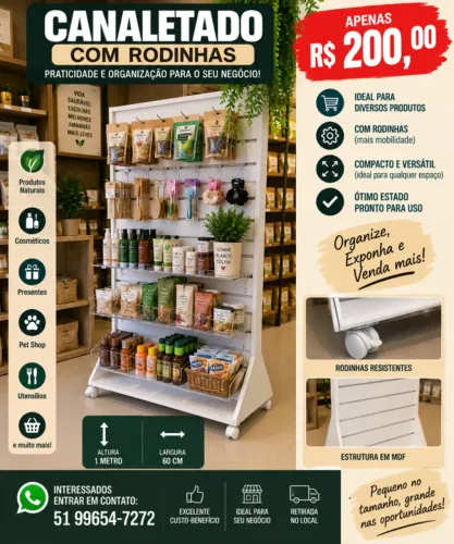 Expositor Canaletado com Rodinhas para Loja - MDF