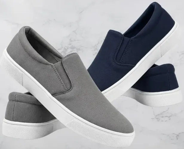 kit 2 tênis iate slip on uniseex cinza/azul 44