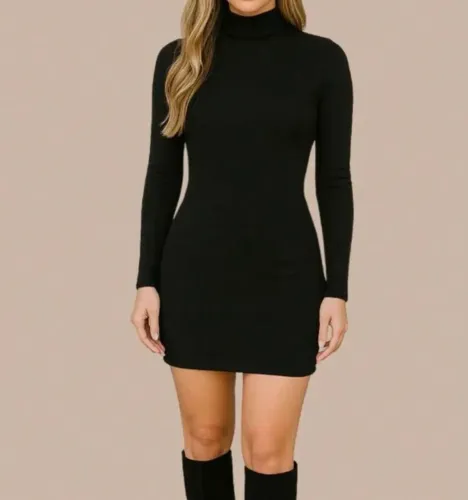 vestido tubinho canelado gola alta
