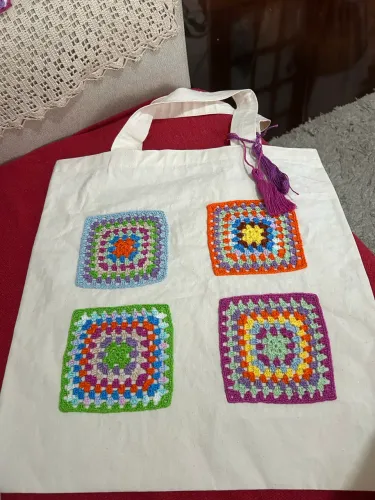 Sacola eco bag com aplicação em crochê