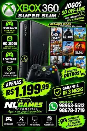 Xbox 360 250GB destravado 