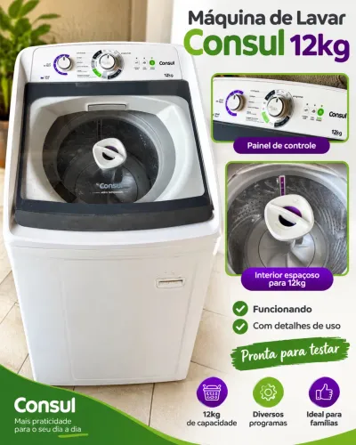 Máquina de Lavar Consul 12kg - Funcionando - Com Avarias