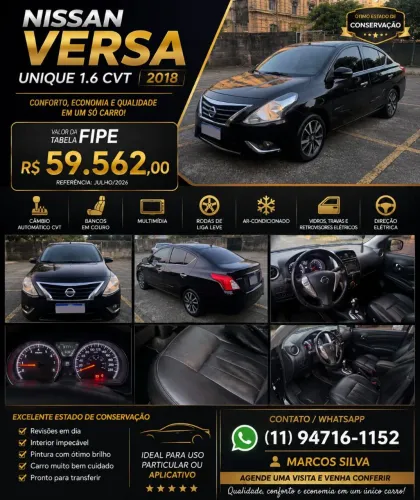 Nissan Versa Unique 1.6 16V Flexstart 4P Aut. 2018