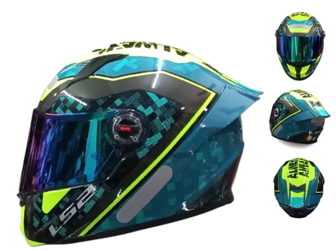 Capacete Ls2 Ff358 S Striker C/ Aerofólio Azul E Amarelo