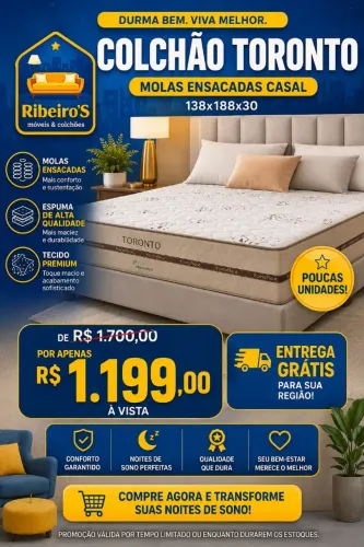 Cama casal Toronto Molas Ensacadas Casal - 138x188x30<br>