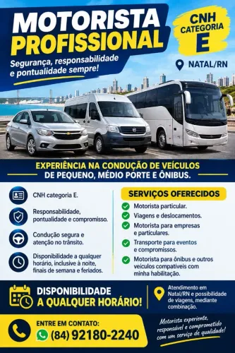 MOTORISTA PROFISSIONAL - CNH CATEGORIA E ?