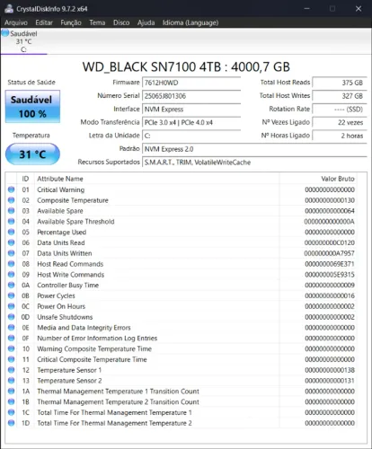 SSD 4TB SanDisk WD Sn7100 novo, somente testado, valor negociavel