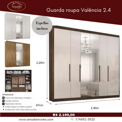 Guarda roupa Valência 2.4 - à pronta entrega 