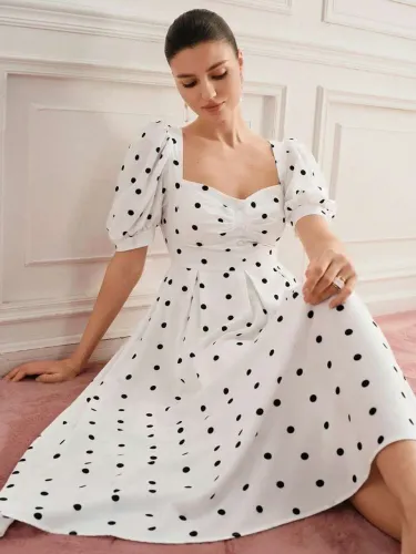 Vestido longo feminino de viscose poa bege 