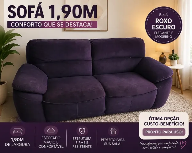 Sofá 1,90 m - Confortável e em bom estado