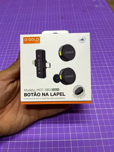 Microfone de Lapela Sem Fio Ox?Gold Pro 2 em 1 USB-C e iPhone