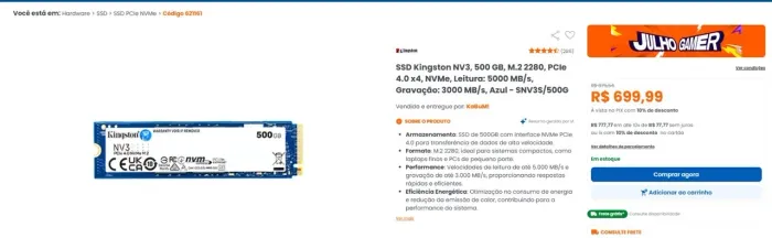 SSD KINGSTOM ZERADO
