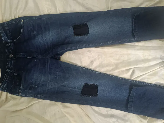 Calça jeans rasgada skinny estilo jogador masculino azul marinho/escuro