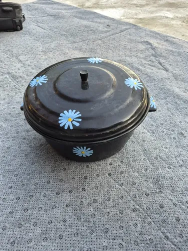 Panela Antiga em Ferro Esmaltado (Ágata) - Floral Vintage