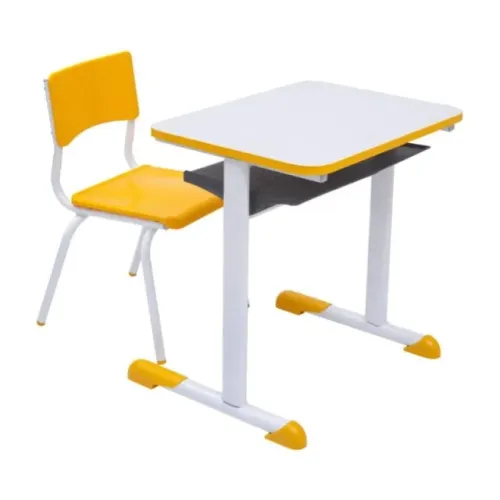 Kit Escolar Infantil MDF Mesa Cadeira Amarelo Alta Resistência Uso Diário 40094 Oferta
