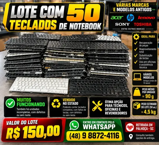 LOTE COM 50 TECLADOS DE NOTEBOOK - R$ 150 | PARA PEÇAS E REAPROVEITAMENTO