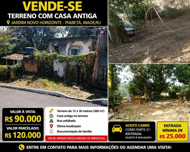 ? Vende-se Terreno com Casa Antiga em Jardim Novo Horizonte, Piabetá, Magé/RJ