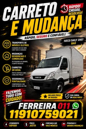 ? Carreto Ferreira | Mudanças e Fretes Rápidos com Baú | Orçamento na Hora