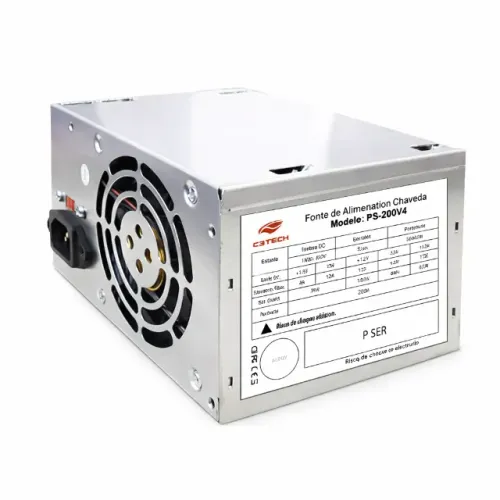 Fonte ATX C3Tech PS-200V4 200W Reais 20+4 Pinos Bivolt Manual Sem Cabo de Força ATX pode r