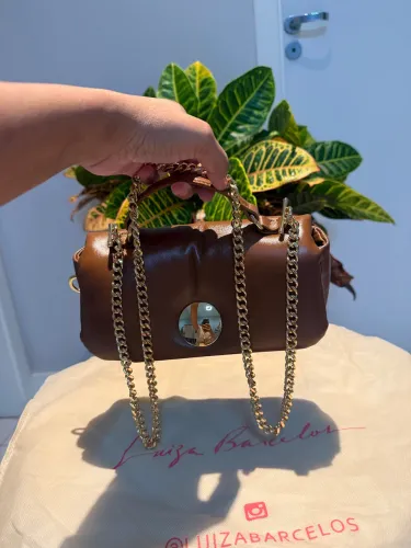 Bolsa Pequena Luiza Barcelos Haras Couro Castanho Alça Corrente - Original