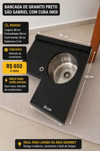 Bancada de granito preto São Gabriel nova
