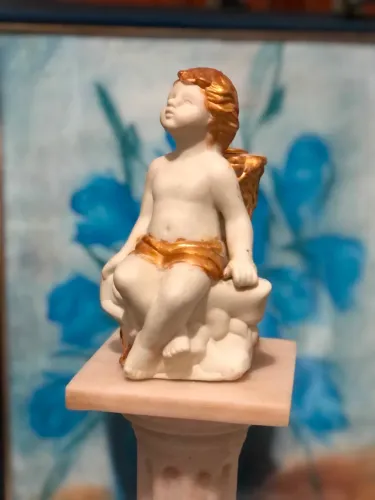 CASTIÇAL EM MÁRMORE ANJO QUERUBIM VINTAGE