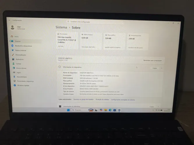 Notebook Dell NOVISSIMO, Core i5 11°, 8gb, nvme 256, FORMATADO, ZERADO POUCO USO,