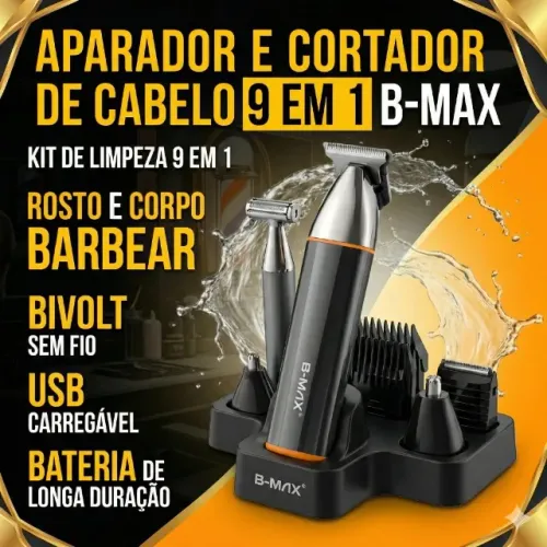 Aparador e Cortador de Cabelo 9 em 1 Bivolt Sem Fio Multifuncional com Lâminas de Aço