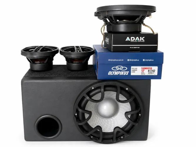 Som automotivo acústico completo com fios, cabos e conectores