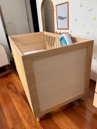Berço Lilibee Haus Nature Palha 3 em 1 Carvalho + Colchão Ortobom ? Ótimo Estado