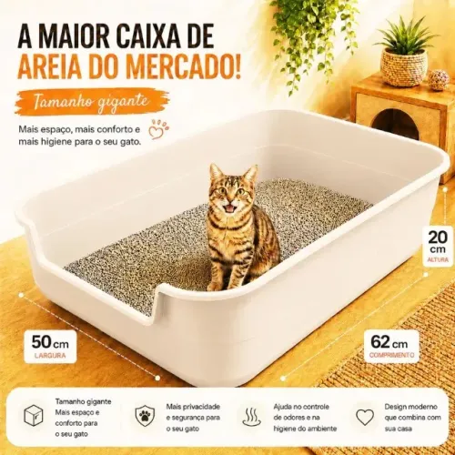 Caixa de Areia Gigante para Gatos 62x50cm - Nova